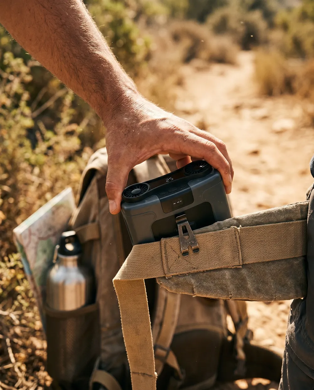 מאוורר אישי נייד נטען עם מצבר 20000mAh דואל טורבו — בשימוש
