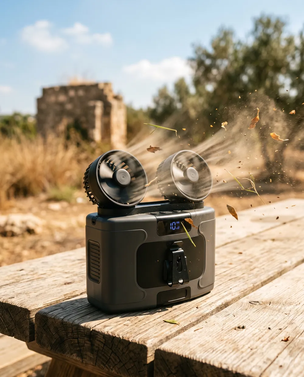 מאוורר אישי נייד נטען עם מצבר 20000mAh דואל טורבו — בפעולה