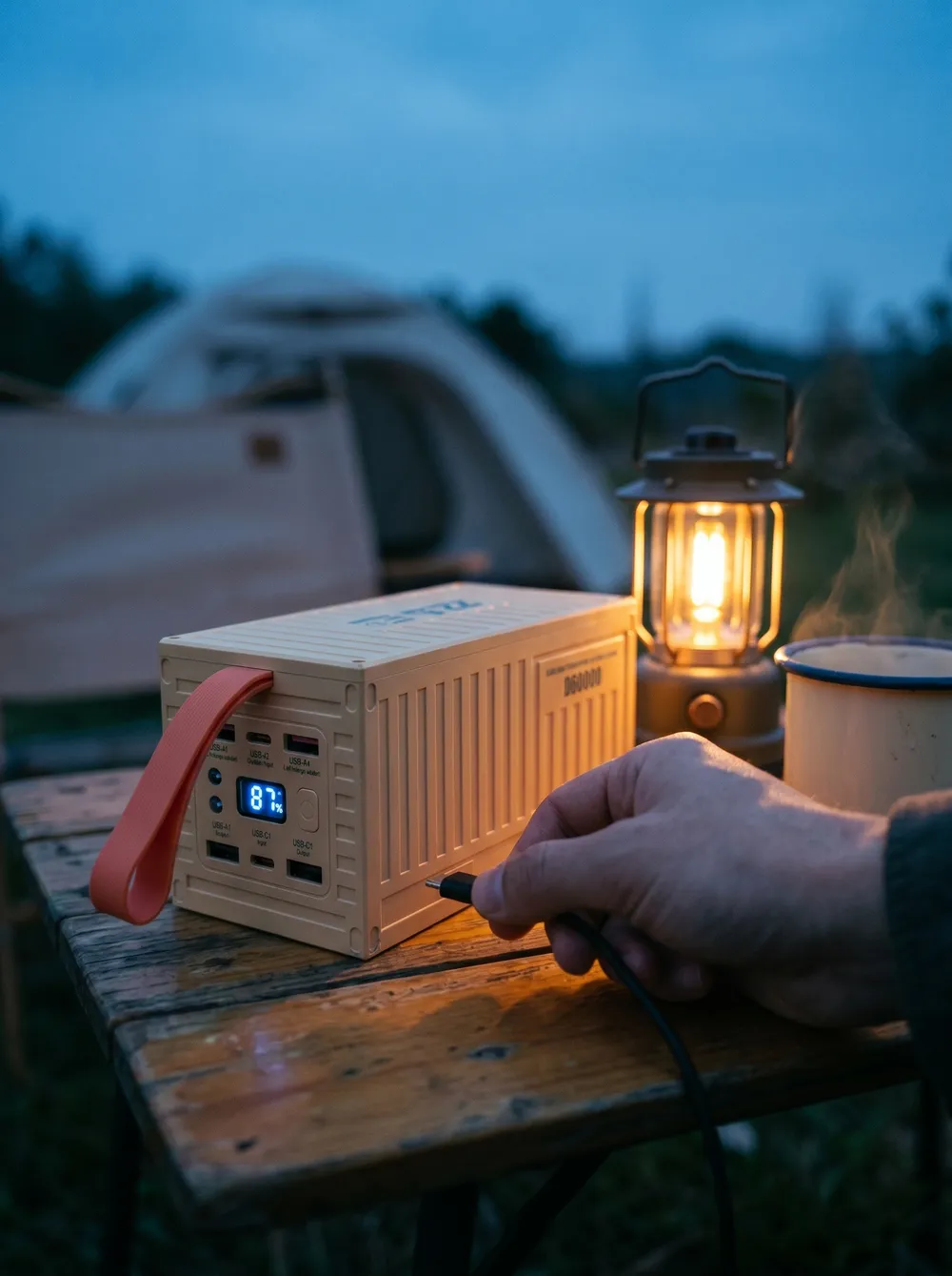 מטען נייד עוצמי 60000mAh עם פנס LED — בשימוש
