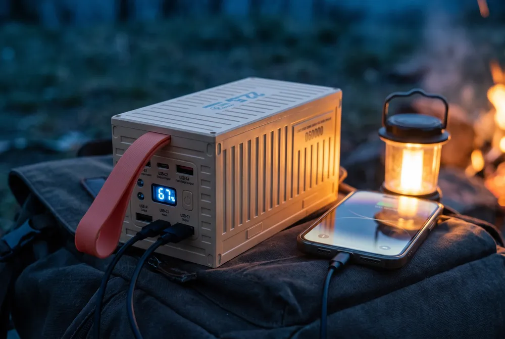 מטען נייד עוצמי 60000mAh עם פנס LED — בפעולה