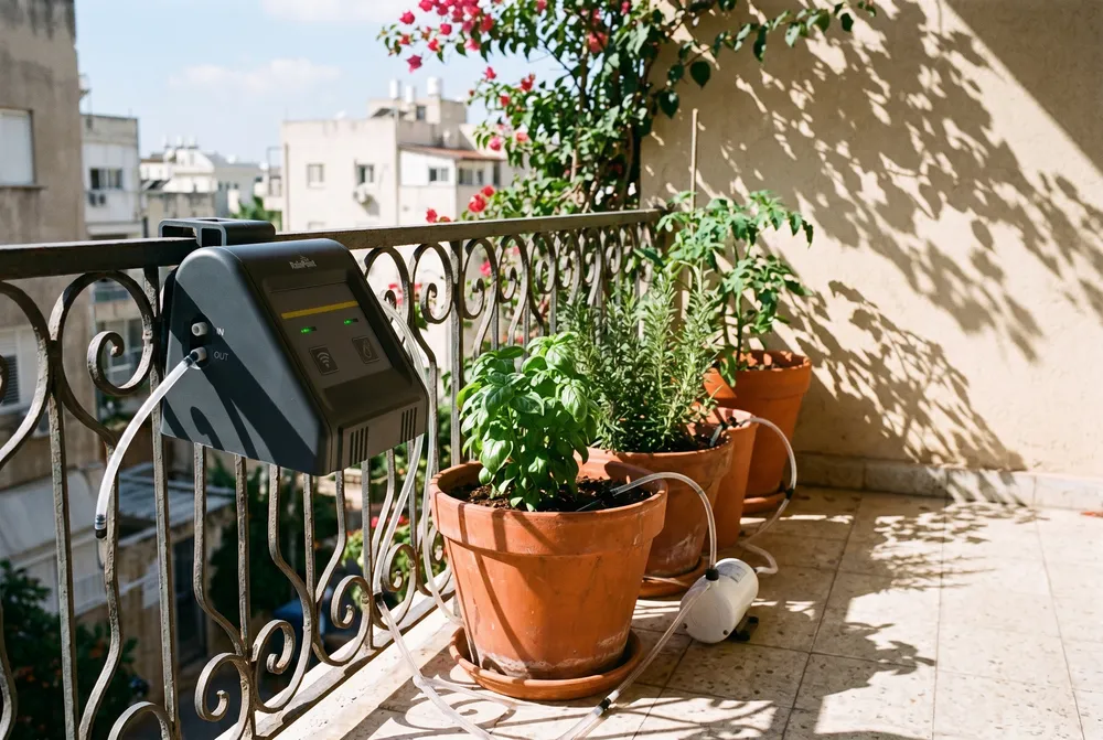 טיימר השקייה חכם WiFi עם משאבה ואפליקציה — בסביבה